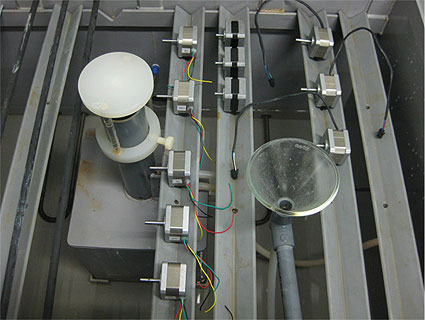 The test setup used in the salt spray test using a 5% salt solution.