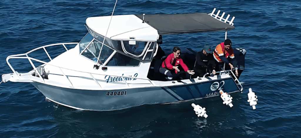O2 Marine and Advanced Navigation deploying three Hydrus units at Hall Bank.